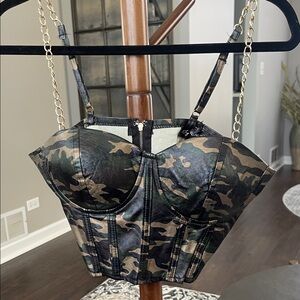 Camouflage Bustier Top with Chain Straps